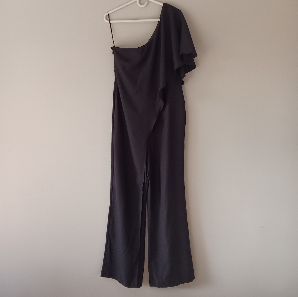 Venus One-Shoulder Draped Front Black Special Occasion Jumpsuit, Women's 10 - Picture 13 of 13